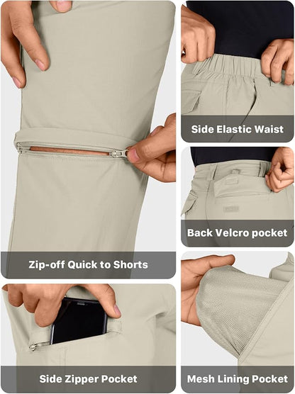 FREE SOLDIER Men's Outdoor Convertible Hiking Pants with Belt Lightweight Quick Dry Tactical Cargo Pants Nylon Spandex