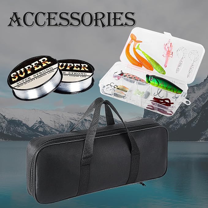 Fishing Rod, 6.9ft 2Pcs Telescopic Fishing Rods Set, Carbon Fiber Fishing Pole, 2PCS Spinning Rod and Reel Combo with Carrier Bag Freshwater Fishing Rod and Reel Combos Kits Fishing Gear