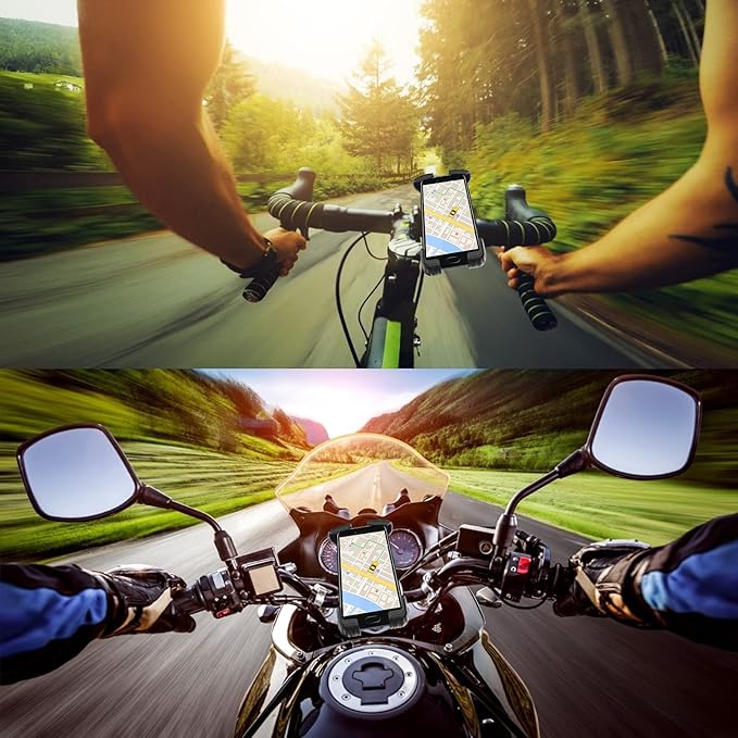 Bike Motorcycle Phone Mount,[Super Stable Metal] Bike Motorcycle Phone Holder with Security Lock, Bicycle Phone Mount with Soft Cushion & Adjustable Clip Compatible with 4.7''-6.8'' Phone