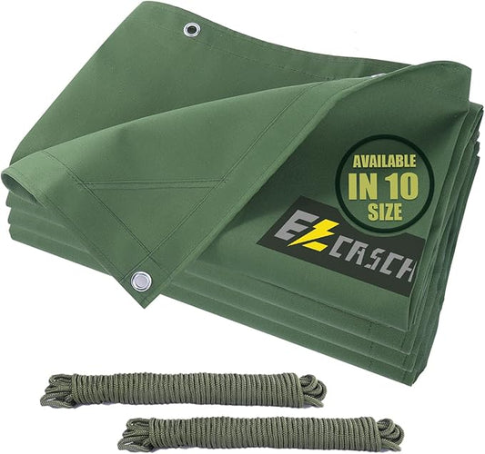 20’x20’ Canvas Tarps Heavy Duty Waterproof Tarpaulins with Aluminum Grommets,UV Resistant, 22Mil Multipurpose Drop Cloth, 14oz Durable Cover Sheet for Outdoor and Indoor Use with Ropes.