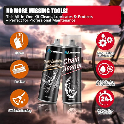 Chain Cleaner Kit, Professional Bike Chain Cleaner Set, Motorcycle Cleaning Kit with Chain Cleaner & Chain Lube Including Brushes and Gloves for Cleaning and Maintain All Bicycles (1 Pack)