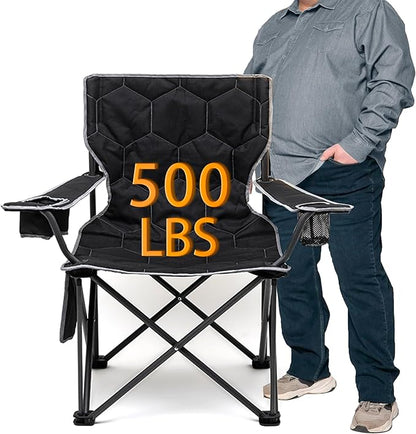 SUNNYFEEL XL Oversized Camping Chair, Folding Camp Chairs for Adults Heavy Duty Big Tall 500 LBS, Padded Portable Quad Arm Lawn Chair with Pocket for Outdoor/Picnic/Beach/Sports