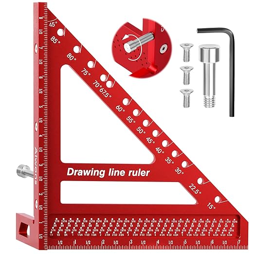 8.5 inch 3D Multi-Angle Measuring Ruler -Large Precision Woodworking 3D Square Protractor 15-90 Degree and Miter Triangle - Aluminum Alloy Drawing Line Ruler for Engineer Carpenter Red