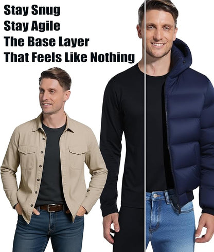 2 Pack Thermal Underwear Long Johns for Men Fleece Lined Base Layer Tops and Bottoms Set Cold Weather Winter Gear