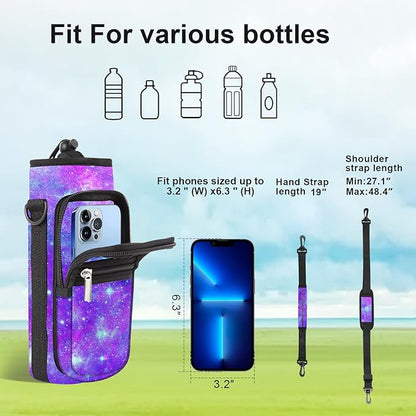 25/32/40/64oz Water Bottle Bag Holder Carrier-Insulated Crossbody Sling Case Sleeve with Strap & Pockets for Men Women Gym Cycling Travel Walking Hiking Camping