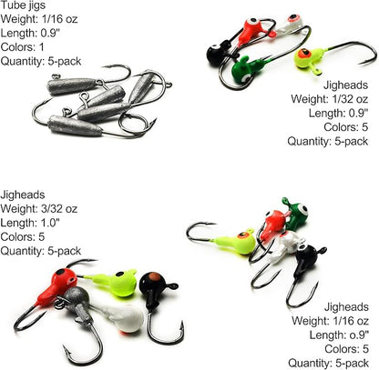 Crappie Lures Tube Lures Jigs Heads Worms Swimbaits Kit, 165, 124, 50 Pcs Pre-Rigged Crappie Jigs Tube Hooks Soft Plastic Grub Worms Baits for Bass Trout Freshwater Saltwater Fishing