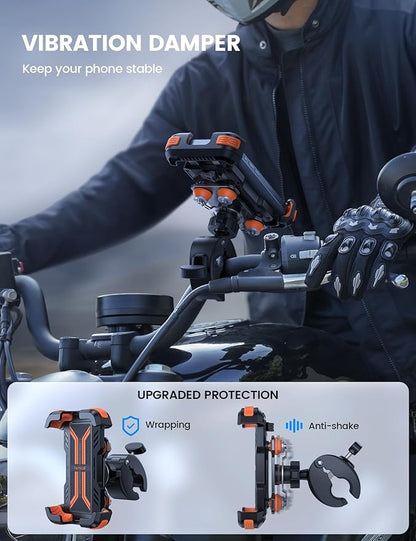 Lamicall Motorcycle Phone Mount Holder - [Dual Vibration Dampener] [Anti Shake] Motorcycle Cell Phone Holder, Upgrade Bike Phone Mount, Fit iPhone 16/15/14/13 Pro Max, 4.7-6.7" Phones, Orange