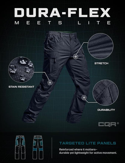 CQR Men's Flex Stretch Tactical Pants, Water Resistant Ripstop Cargo Pants, Lightweight EDC Outdoor Work Hiking Pants