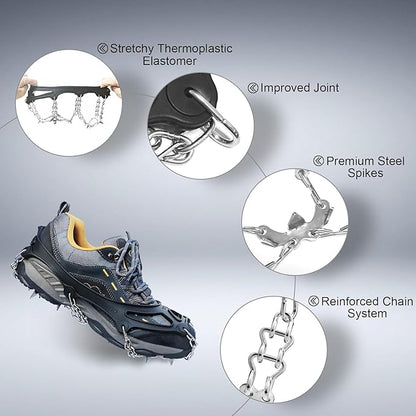 Ice Trekkers for Boots - Crampons Ice Cleats Traction Snow Grips for Boots Shoes with 23 Stainless Steel Spikes Anti Slip for Walking,Hiking,Climbing,Fishing and Mountaineering