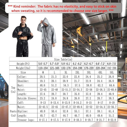 DawnBreak Sauna Sweat Suit for Women/Men with Hoodie Zipper Weight Loss Fitness Exercise Gym Workout Suit Top Pants