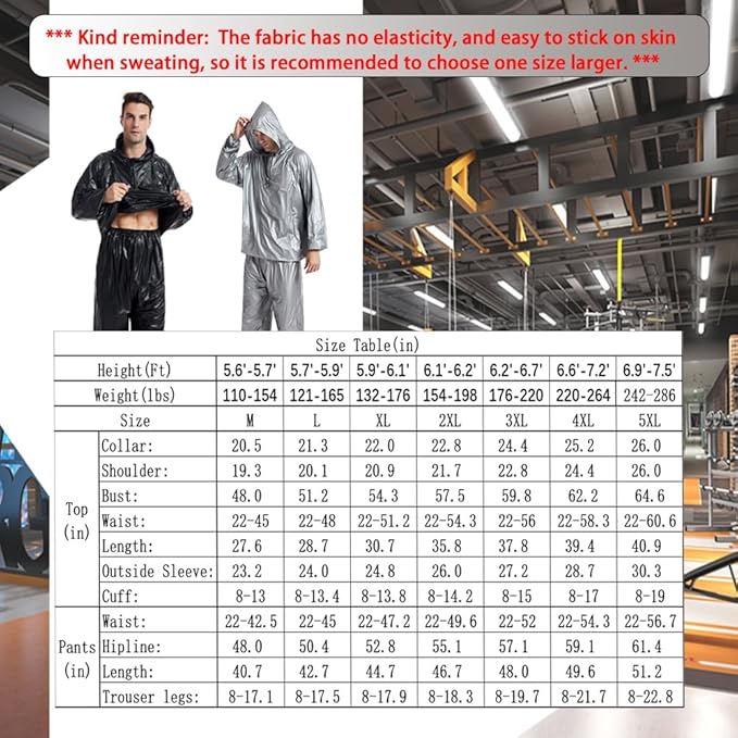 DawnBreak Sauna Sweat Suit for Women/Men with Hoodie Zipper Weight Loss Fitness Exercise Gym Workout Suit Top Pants