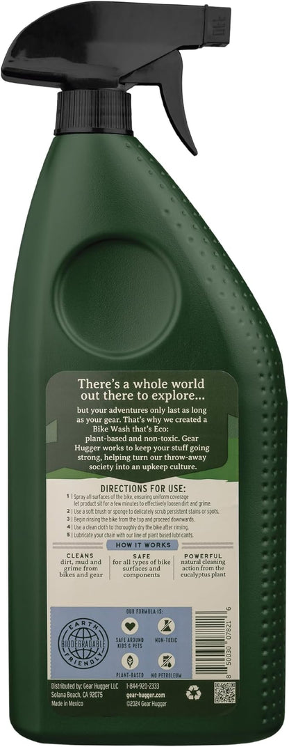 Gear Hugger Bike Wash Spray (32 oz, Pack of 1) – Eco-Friendly Cleaner Spray, Wash Soap with Natural Saponins & Eucalyptus – Safe for All Bikes, Anti Corrosion Spray