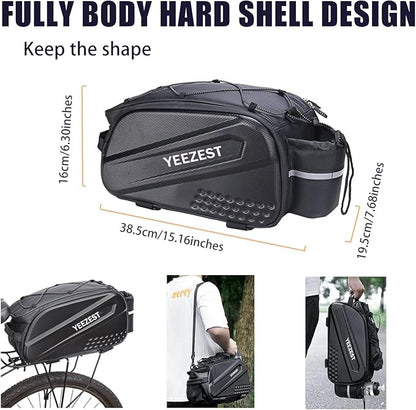Bike Bag for Bicycle Rear Rack – 10L Hard Shell Waterproof Bike E-Bike Rack Bag with Shoulder Strap & Reflective Stripfor Cycling, Commuting, Outdoor Travel