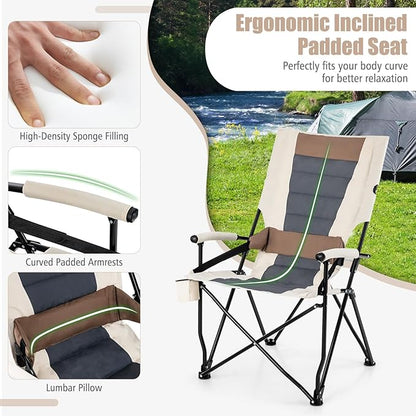 HAPPYGRILL Folding Camping Chair with Carrying Bag, Portable Lawn Chair with Cup Holder, 330 LBS Outdoor Chair for Outside Fishing Travel Swimming Picnic