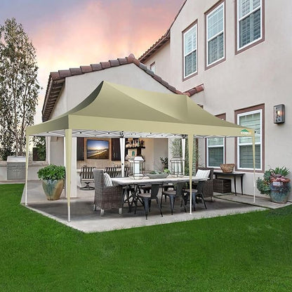 COBIZI 10x20 Pop Up Canopy Tent with Sidewalls,Party Tent Outdoor Gazebos, Waterproof & UV50+,3 Adjustable Heights,Higher Frame Design - Extra Tall for Parties Backyard,Weddings,Markets,(Khaki)