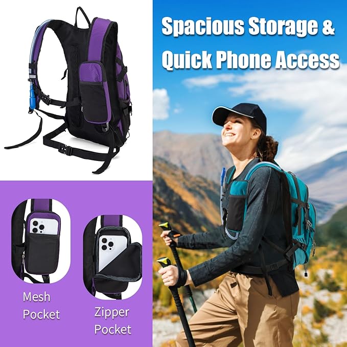 Hydration Backpack Pack with 2L Water Bladder 18L Hiking Backpack Women Men Lightweight Hydropack Insulated Daypack for Biking, Running, Festival