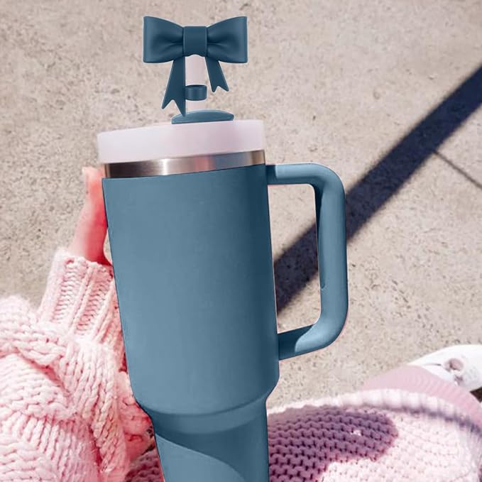 4Pcs Silicone Straw Toppers Covers for Stanley Cups 40/30oz 10mm(0.4in) Dust-Proof Bow Straw Covers Toppers Suitbale for Stanley Cup Accessories Reusable Straws Caps (Dark Green)