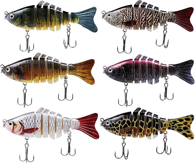 6Pcs Fishing Lures for Bass, Topwater Trout Lure, Multi Jointed Swimbaits, Multi-Jointed Slow Sinking Hard Baits, Swimming Lures for Freshwater Saltwater, Lifelike Fishing Lures Kit