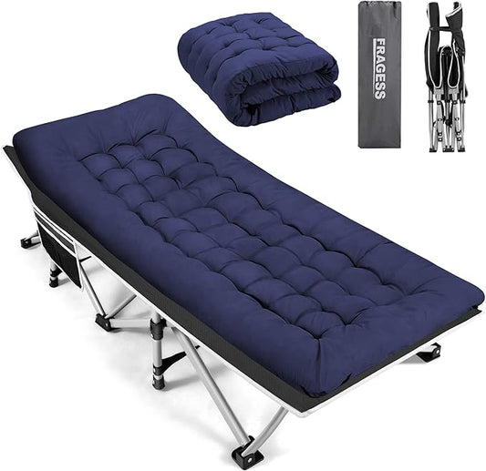 Portable Camping Cot, Sleeping Cot for Adult, 28" Extra Wide Heavy Duty Folding Cot Max Load 600LBS with Thick Mattress, Portable Camping Bed for Camp Outdoor/Office, Home Nap (Blue)