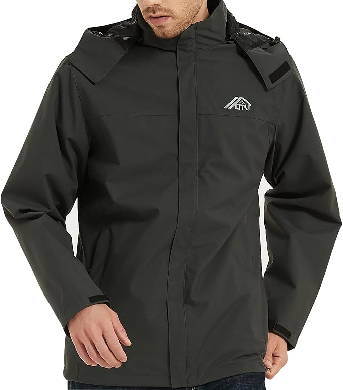 OTU Men's Lightweight Waterproof Hooded Rain Jacket Outdoor Raincoat Shell Jacket for Hiking Travel