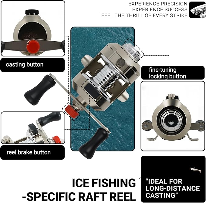 Ice Fishing Rod Reel Combo Complete Set Ice Fishing Gear with Backpack Seat Ice Cleats Ice Fishing Jigs Line Full Ice Fishing Kit