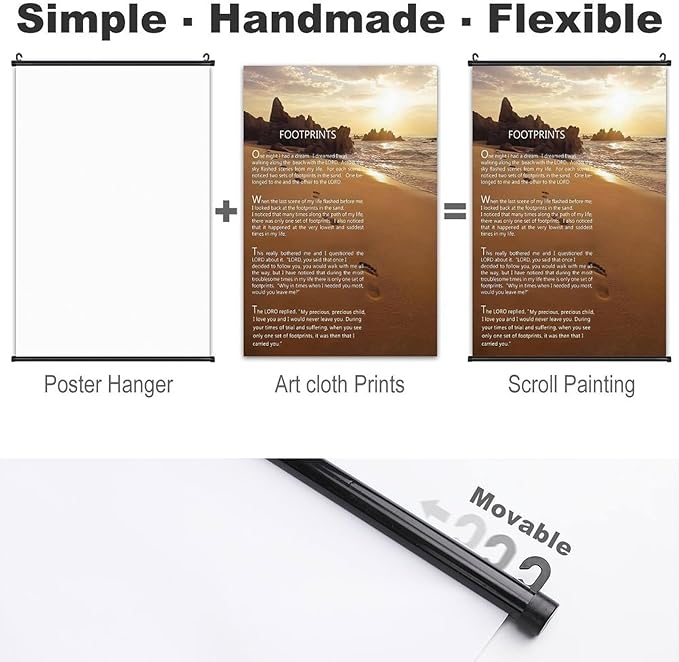 Footprints in the Sand Religious Canvas Wall Art Posters, Inspirational Beach Sunset Poem Print Poster (Black Axis 16x24inch, Footprints(2))