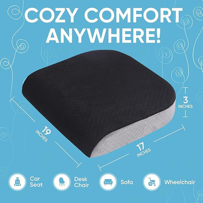 Large Seat Cushion (19” x 17” x 3”) Memory Foam for Office Chair, Wheelchair Cushions, Floor Pillow | Cushion Back Pain Coccyx Pain Relief | Plush Velvet Cover with Carry Handle