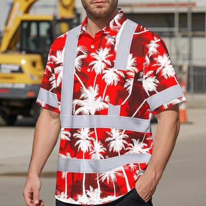 High Visibility Hawaiian Shirt for Men Tropical Shirts Custom Name Floral Outfit Reflective Safety Workwear
