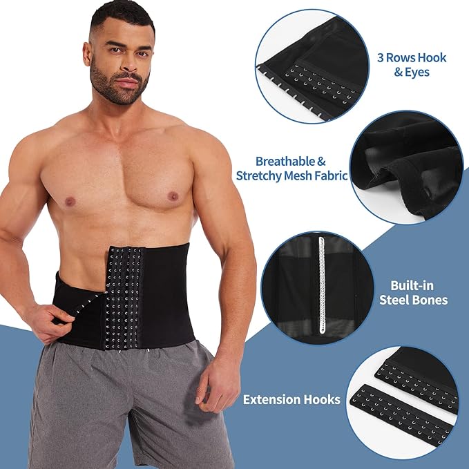 MISS MOLY Waist Trainer for Men Corset with Steel Bones Stomach Belt Waist Trimmer Belly Girdle for Fitness Body Shaper