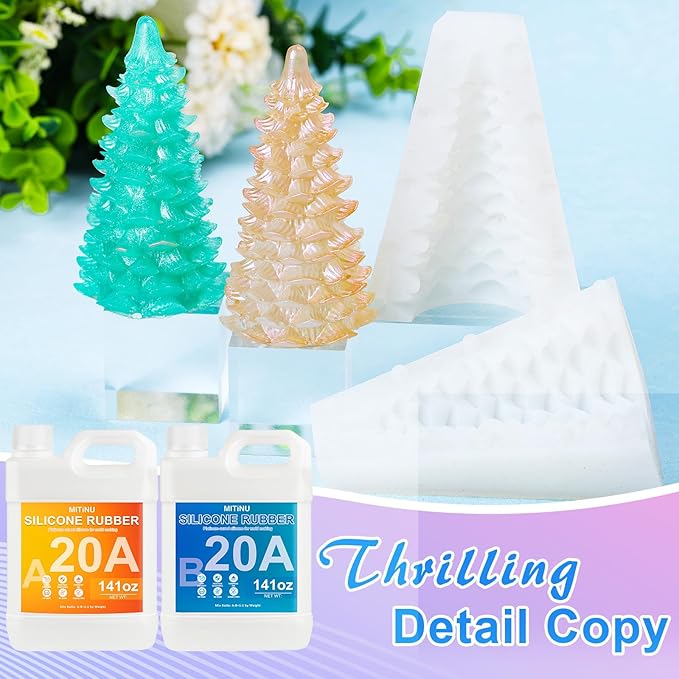 Silicone Mold Making Kit - 20A Liquid Silicone Rubber (1:1 Mix), Non-Toxic & Bubble Free Platinum Cure Silicone for Making Molds for Resin, Soap, Concrete, Craft Molds - 282oz Total