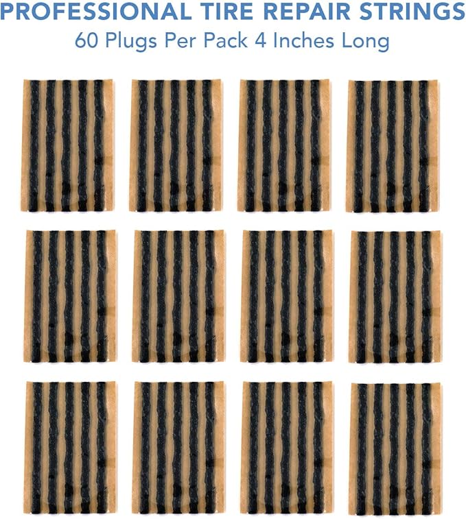 CKAuto 60pcs 4" Black Tire Repair Strings, Automotive Tool Tire Repair Plugs for Tubeless Off-Road Tires Car, Bike, ATV, UTV, Wheelbarrow, Mower