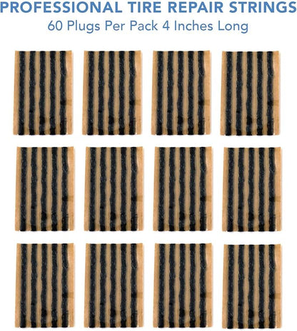 CKAuto 60pcs 4" Black Tire Repair Strings, Automotive Tool Tire Repair Plugs for Tubeless Off-Road Tires Car, Bike, ATV, UTV, Wheelbarrow, Mower