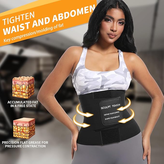 SCULPT TOUCH Women's Waist Trainer Corset, Tummy Control Shapewear Belt for Workout, Black