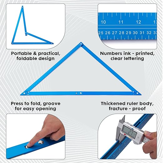 Fei-RONG 36 Blue Folding Aluminum Combination Square | Adjustable 45°& 90° Angles | Professional Carpenter Tool for Framing/Roofing/Staircases | High-Visibility Blue Finish with Portable Carrying Case