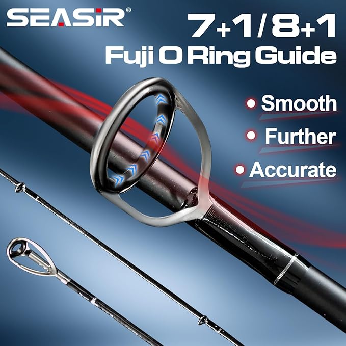 SEASIR Overcast Saltwater Fishing Rod, 2 Piece BFS Spinning Rod 6'6/7'/8'/8'6 Bait Casting Rod, Black Baitcaster Rod, Medium/Medium Heavy, 36T Carbon Fiber, Fuji O, Lightweight for Bass Catfish Trout