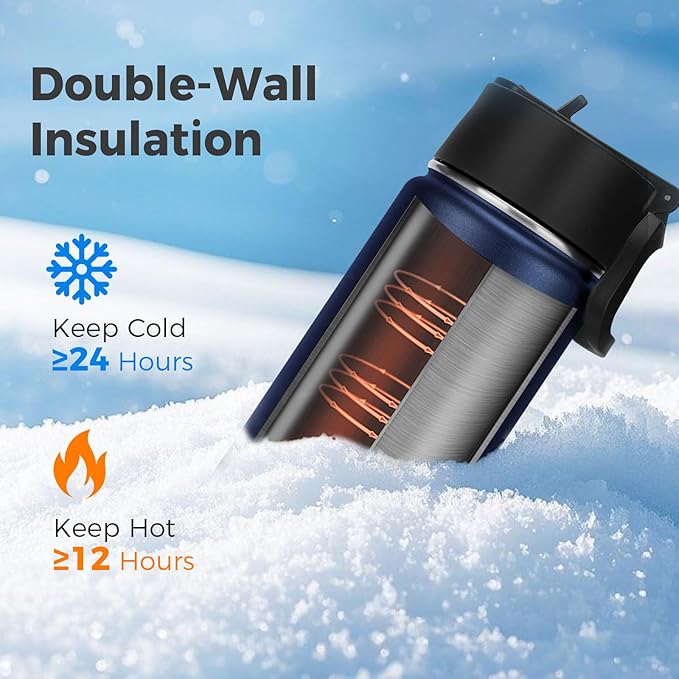 Neihepal 22 oz Insulated Water Bottles Bulk, Double Walled Vacuum Stainless Steel Water Bottle Multipack with Leak Proof Straw Lid for Men, Adults, Kids, Gym, Sports (Navy,4 Pack)