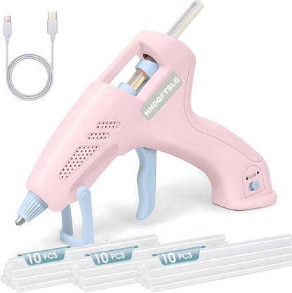 Cordless Hot Glue Gun, 20W Glue Gun with 30 Glue Sticks, 90S Fast Preheating, 2600mAh USB-C Rechargeable Hot Melt Gun for DIY Crafts, Gift Making, Home Repairs & Decoration, Gift Making (Pink)