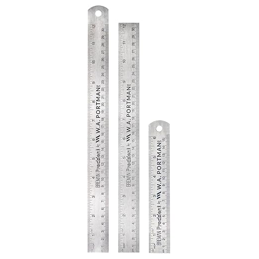 Breman Precision Metal Ruler Set – 3-Pack Stainless Steel Metric Ruler Set – 1pc 6 Inch & 2pc 12 Inch Metal Straight Edge for Measuring, Drawing, Engineering & DIY Projects