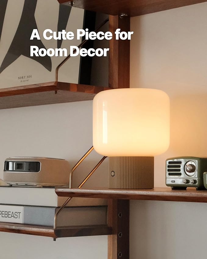 Halo Mushroom Lamp, 5W Cute Cordless Rechargeable Table Lamp with Glass Shade, 3 Color Temps LED Dimmable Ambient Lighting, Small Retro Touch Bedside Light for Bedroom Decor, Mustard Yellow