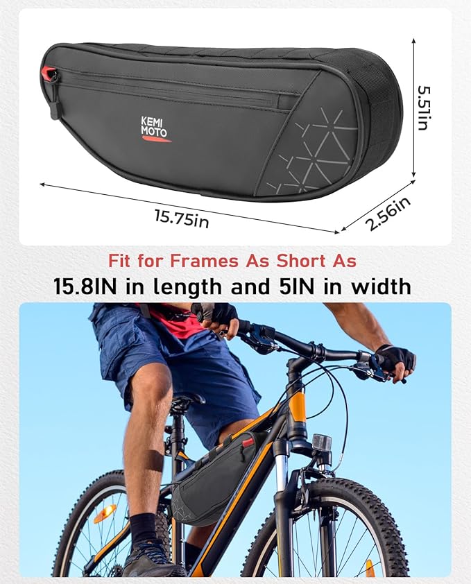 KEMIMOTO Bike Bag Frame, 3.5L Large Storage Bicycle Top Tube Pouch Dual Zippers, Water-Resistant Road Bike Frame Bag Triangle for Most Bike BMX MTB, Cycling Accessories Reflective