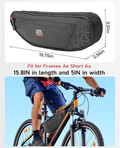 KEMIMOTO Bike Bag Frame, 3.5L Large Storage Bicycle Top Tube Pouch Dual Zippers, Water-Resistant Road Bike Frame Bag Triangle for Most Bike BMX MTB, Cycling Accessories Reflective