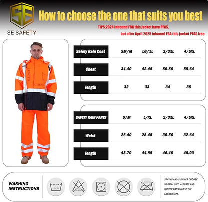 sesafety Hi Vis Rain Jacket, Rain Suits for Men Waterproof withBlack Bottom, Rain Coats for Men Interior Mesh, Class 3 HighVisibility Rain Gear,Removable Hood