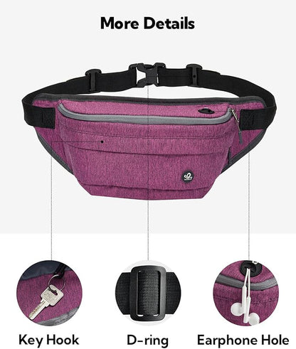 WATERFLY Running Belt Fanny Pack: Runner Marathon Jogging Waist Pack Sport Workout Exercise Fitness Phone Holder Belt for Men Women Jogger Slim Waistband Black