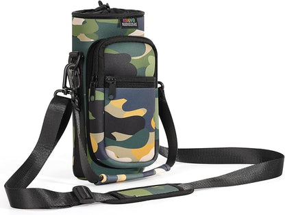 Nuovoware Water Bottle Carrier Bag,25oz/40oz/64oz Bottle Pouch Holder,Adjustable Shoulder Hand Strap 2 Pocket Sling Neoprene Sleeve Sports Accessories for Hiking Travelling Camping