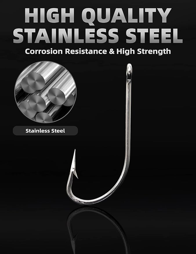 BLUEWING Stainless Steel SS O' Shaughnessy Hooks 5pcs/10pcs Heavy Duty Long Shank for Saltwater & Freshwater