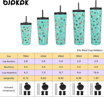 BJPKPK 30oz Stainless Steel Insulated Tumbler With lid And Straw Travel Coffee Thermal Tumblers Cup For Women And Men,Spring Party Green