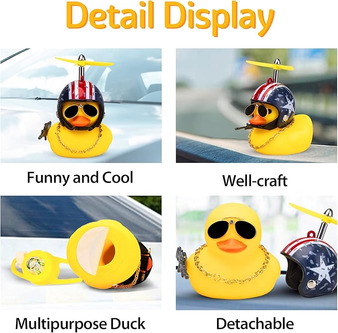 wonuu Rubber Duck Bike Bell, Squeeze Ducks with Helmet for Cycling Car Dashboard Decorations Motorcycle Bicycle Accessories