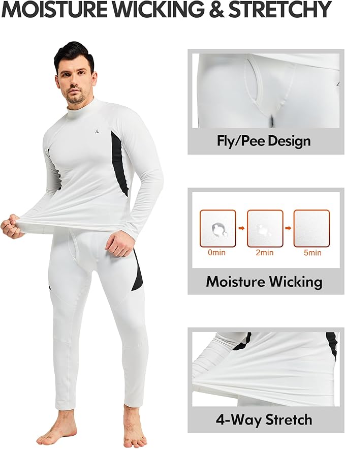 CL convallaria 2 Pack Mens Thermal Underwear Fleece Lined Long Johns Winter Base Layer Cold Weather Hunting Gear