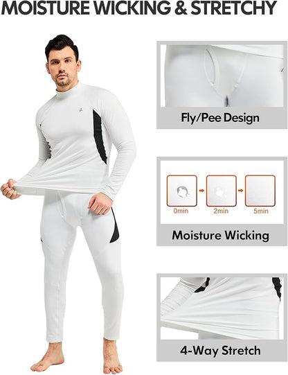 CL convallaria 2 Pack Mens Thermal Underwear Fleece Lined Long Johns Winter Base Layer Cold Weather Hunting Gear