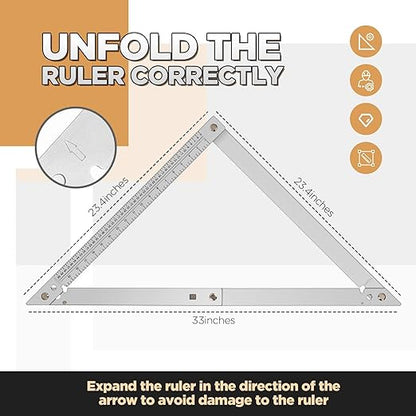 24 Inch Folding Triangle Ruler Aluminum Framing Square for Carpenter Tools Construction Framing Tool Woodworking Foldable Frame Measurement Angle Ruler
